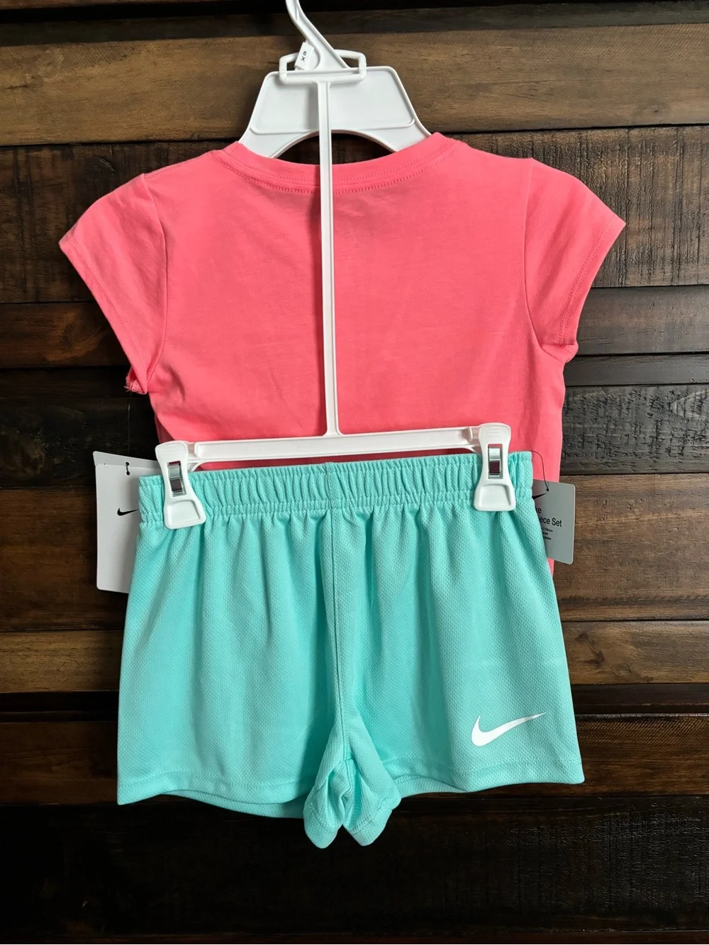 ✨NWT Nike Pink Short Sleeve Tee with Mint Green Heart Logo & Shorts✨ - Picture 2 of 2